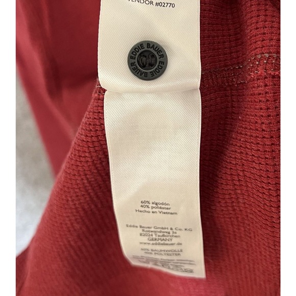 Eddie Bauer Henley Shirt Mens Size‎ XL Red Waffle Knit Long Sleeve Cotton Blend - Picture 5 of 8